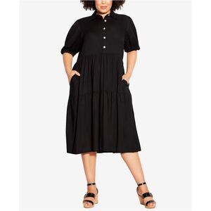 LORALETTE Womens Majesty Tiered Shirt Dress Midi Dress, Black, NWT